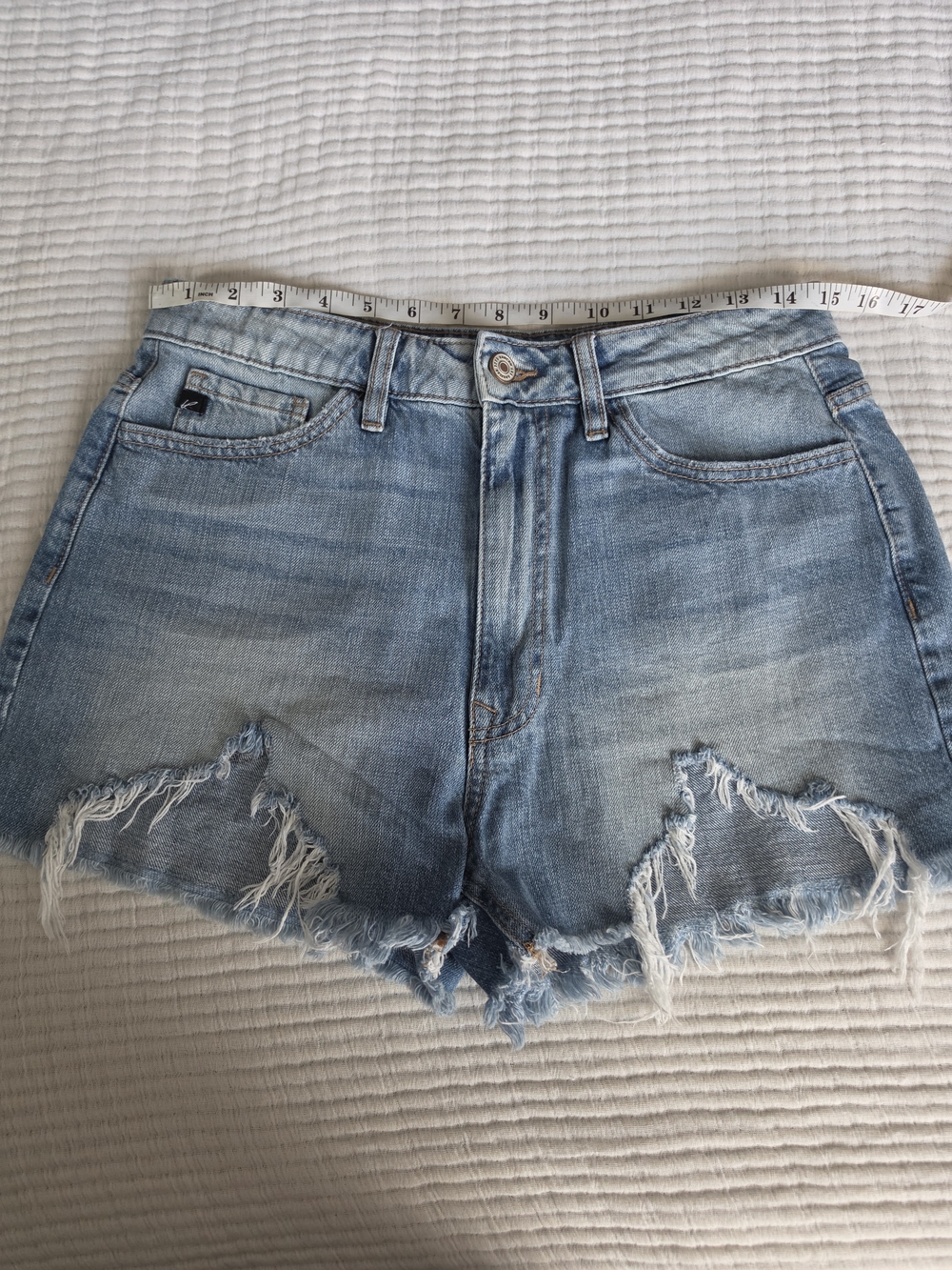 KanCan Light Wash Frayed Hem Denim Shorts